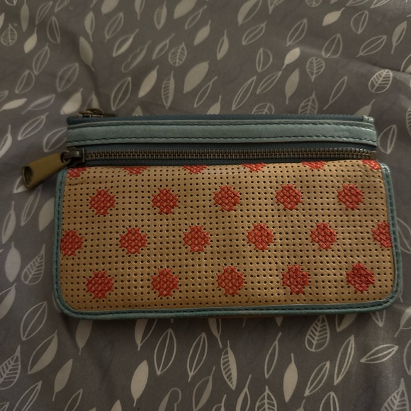 Fossil Tan and Red Polka Dot Wallet - Picture 1 of 3